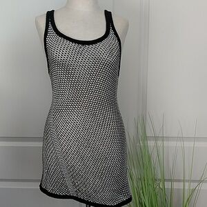 DKNY Tank Sleeveless Cotton Mesh Knit Semi-Sheer Scoop Neck Black White S NWT